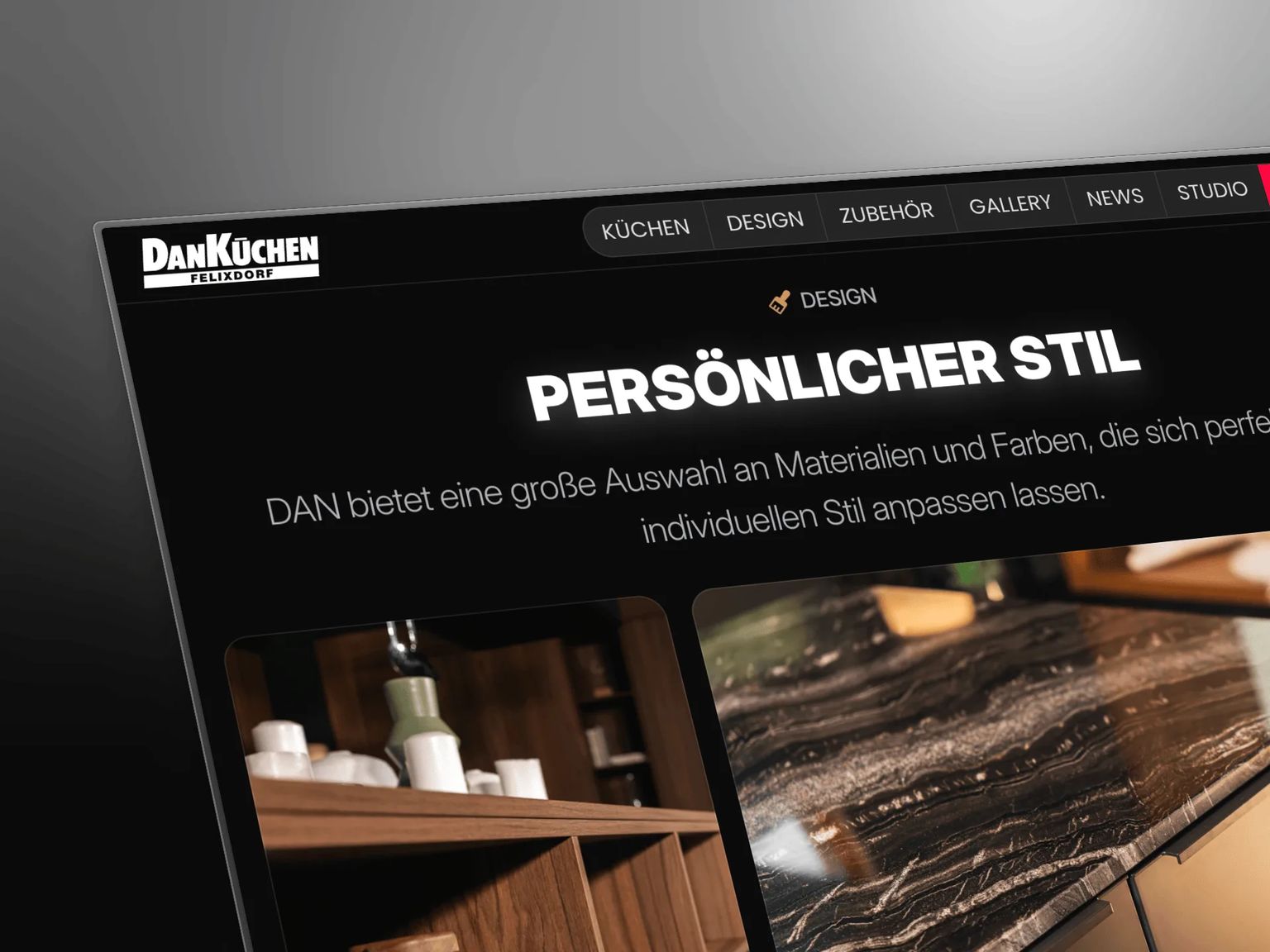 DAN Küchen Felixdorf Designbereich mit Materialien