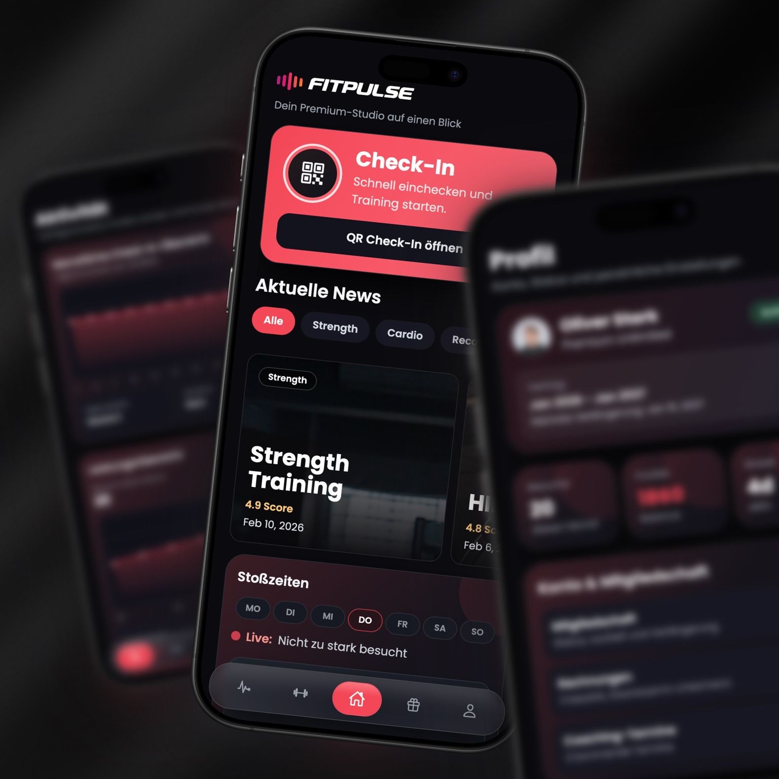 FITPULSE app interface on a smartphone