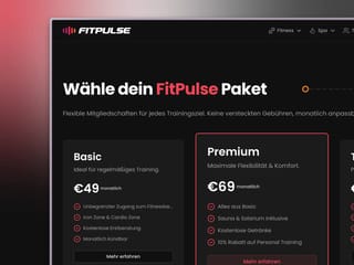 FitPulse pricing page with membership packages